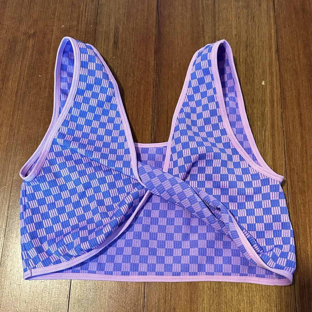 Purple and pink checkerboard cropped tank/bra
